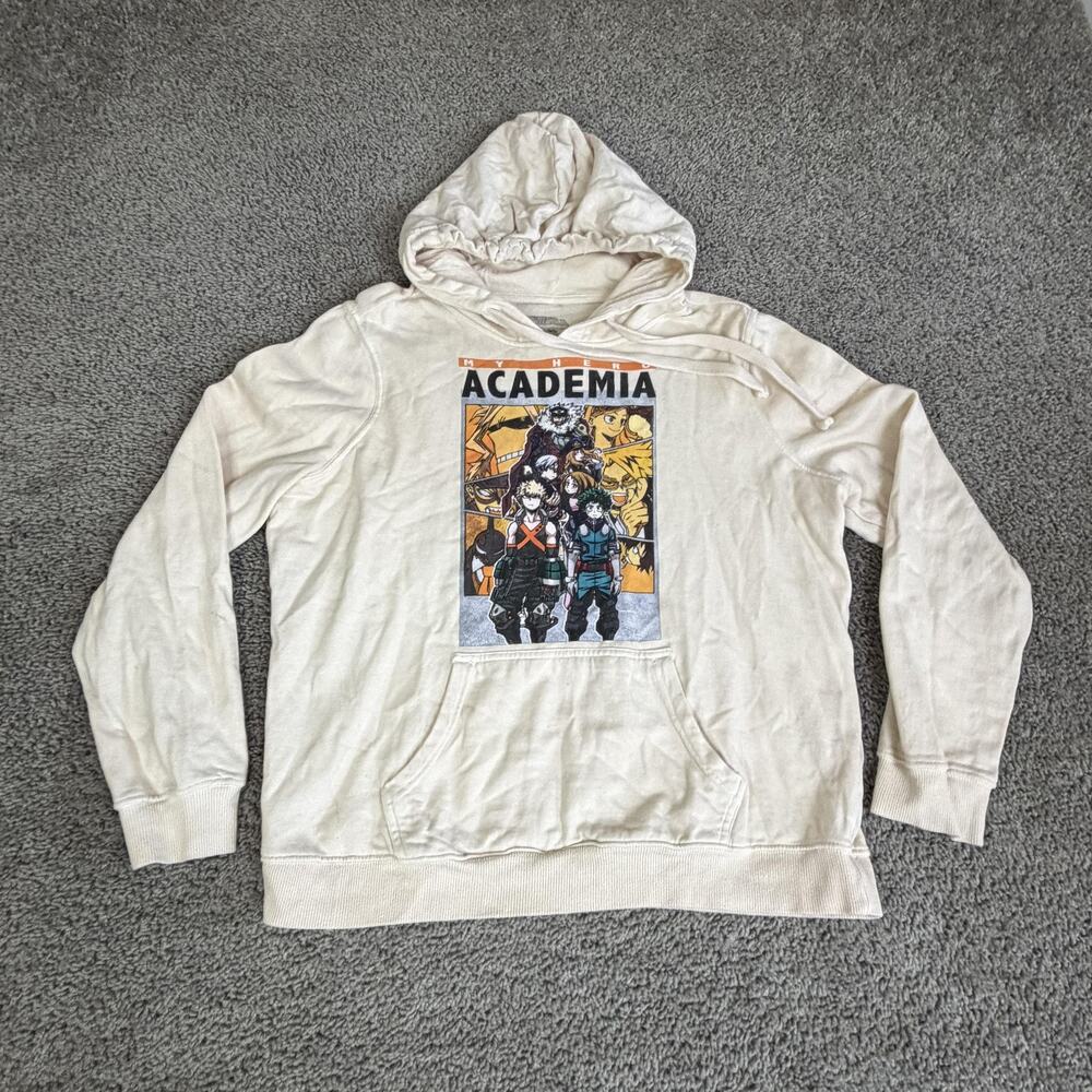 My Hero Academia Hoodie Womens M Beige Funimation Graphic Pullover Hooded Pocket